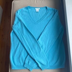 Aqua Blue Cashmere V-neck Sweater